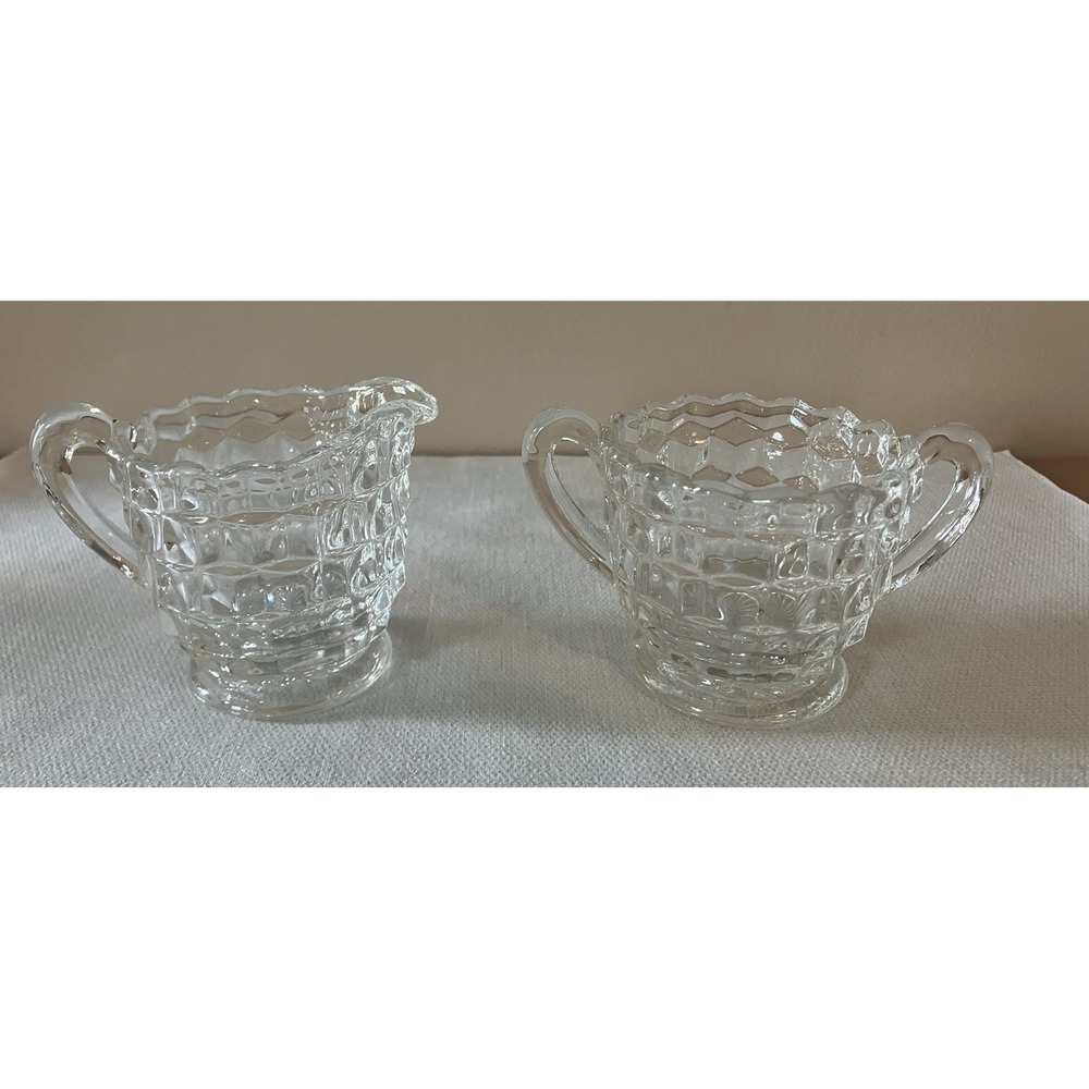 Set of 2 - Fostoria American Clear Cubist Cream and Sugar Set